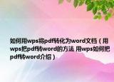 如何用wps將pdf轉(zhuǎn)化為word文檔（用wps把pdf轉(zhuǎn)word的方法 用wps如何把pdf轉(zhuǎn)word介紹）