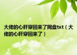 大佬的心肝穿回來了網(wǎng)盤txt（大佬的心肝穿回來了）