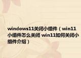 windows11關(guān)閉小組件（win11小組件怎么關(guān)閉 win11如何關(guān)閉小組件介紹）