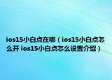 ios15小白點在哪（ios15小白點怎么開 ios15小白點怎么設置介紹）