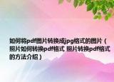 如何將pdf圖片轉(zhuǎn)換成jpg格式的圖片（照片如何轉(zhuǎn)換pdf格式 照片轉(zhuǎn)換pdf格式的方法介紹）