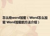 怎么給word加密（Word怎么加密 Word加密的方法介紹）