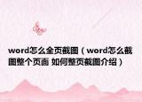 word怎么全頁截圖（word怎么截圖整個頁面 如何整頁截圖介紹）