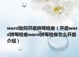 word如何開啟拼寫檢查（開啟word拼寫檢查word拼寫檢查怎么開啟介紹）