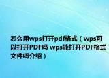 怎么用wps打開pdf格式（wps可以打開PDF嗎 wps能打開PDF格式文件嗎介紹）