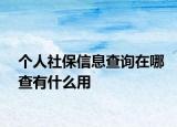 個(gè)人社保信息查詢在哪查有什么用