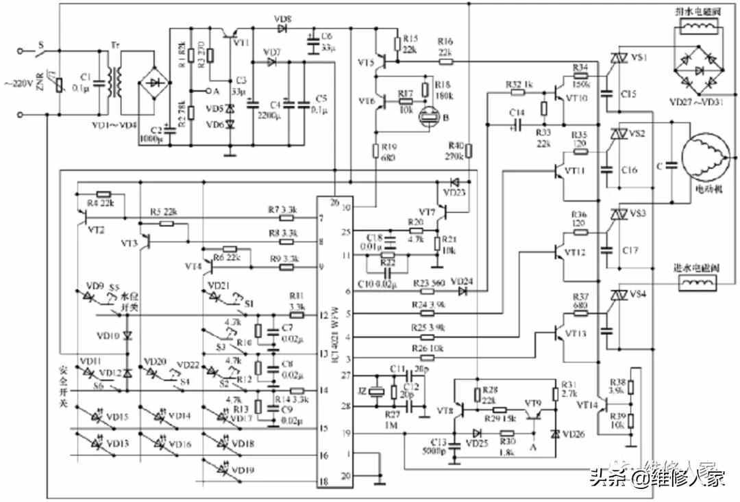 普通電腦控制型洗衣機的電路原理與檢測