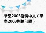 拳皇2003劇情中文（拳皇2003劇情問(wèn)題）