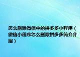 怎么刪除微信中的拼多多小程序（微信小程序怎么刪除拼多多簡(jiǎn)介介紹）