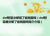 dnf時裝分解錯了能找回嗎（dnf時裝被分解了能找回嗎簡介介紹）