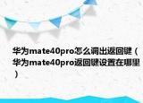 華為mate40pro怎么調(diào)出返回鍵（華為mate40pro返回鍵設(shè)置在哪里）