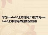 華為mate40上市時間介紹(華為mate40上市時間詳細(xì)情況如何)