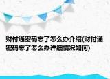 財(cái)付通密碼忘了怎么辦介紹(財(cái)付通密碼忘了怎么辦詳細(xì)情況如何)