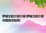 羅錫文的介紹介紹(羅錫文的介紹詳細(xì)情況如何)