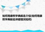 如何用康熙字典起名介紹(如何用康熙字典起名詳細(xì)情況如何)