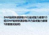 DNF如何快速獲取25力量或智力徽章?介紹(DNF如何快速獲取25力量或智力徽章?詳細情況如何)