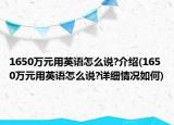 1650萬元用英語怎么說?介紹(1650萬元用英語怎么說?詳細(xì)情況如何)