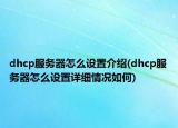 dhcp服務(wù)器怎么設(shè)置介紹(dhcp服務(wù)器怎么設(shè)置詳細(xì)情況如何)