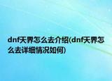 dnf天界怎么去介紹(dnf天界怎么去詳細情況如何)