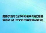 魔獸爭霸怎么打中文名字介紹(魔獸爭霸怎么打中文名字詳細(xì)情況如何)