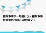 按兵不動下一句是什么（按兵不動什么意思 按兵不動的釋義）